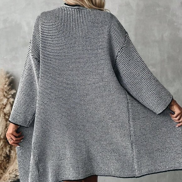 Multicolor Casual Women's Long Sleeve Cardigan & Stand Collar mini dress set - Picture 3 of 8